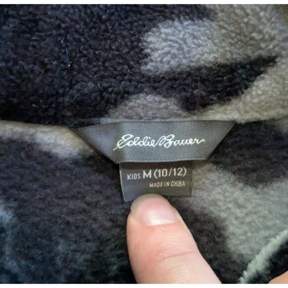 Eddie Bauer Black White Camo Fleece Full-zip Jacket Youth Boys Size M 10-12 - Picture 2 of 6